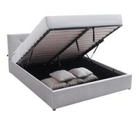 HOMIFAB Lit Coffre Adulte 160x200 cm avec tête de lit matelassée en Tissu Gris et sommier - Tina