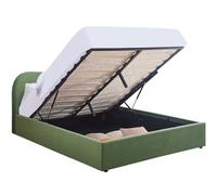 HOMIFAB Lit Coffre Adulte 160x200 cm avec tête de lit matelassée en Velours Vert Clair - Suzon
