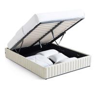 HOMIFAB Lit Coffre Adulte 160x200 cm en Tissu Chenille Beige - Balto
