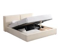 HOMIFAB Lit Coffre Adulte 180x200 cm avec sommier et tête de lit matelassée en Velours côtelé Beige - Arno