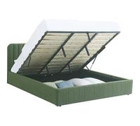 HOMIFAB Lit Coffre Adulte 180x200 cm avec tête de lit capitonnée en Tissu bouclé Vert Kaki - Ava