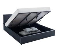 HOMIFAB Lit Coffre Adulte 180x200 cm avec tête de lit matelassée en Velours Gris foncé et sommier - Tina