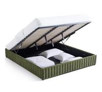 HOMIFAB Lit Coffre Adulte 180x200 cm en Tissu Chenille Vert Kaki - Balto