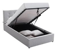 HOMIFAB Lit Coffre Adulte 90x190 cm avec tête de lit matelassée en Tissu Gris et sommier - Tina