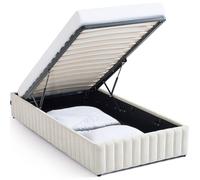 HOMIFAB Lit Coffre Adulte 90x190 cm en Tissu Chenille Beige - Balto