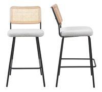 HOMIFAB Lot de 2 chaises de Bar en cannage et Velours côtelé Beige, piètement Noir - Muse