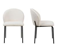 HOMIFAB Lot de 2 chaises de Salle à Manger en Tissu Bouclette écru, piètement en métal Noir - Noé