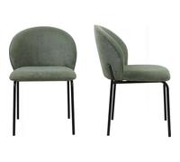 HOMIFAB Lot de 2 chaises de Salle à Manger en Velours côtelé Vert Kaki, piètement en métal Noir - Noé