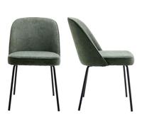 HOMIFAB Lot de 2 chaises de Salle à Manger en Velours côtelé Vert, piètement Noir - Olden