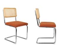 HOMIFAB Lot de 2 chaises en cannage, Tissu bouclé Rouille et métal chromé - Muse