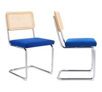 HOMIFAB Lot de 2 chaises en cannage, Velours côtelé Bleu électrique et métal chromé - Muse
