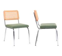HOMIFAB Lot de 2 chaises en métal chromé, cannage Naturel et Tissu bouclé Vert - Paula