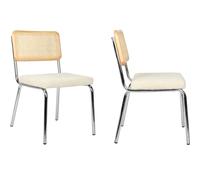 HOMIFAB Lot de 2 chaises en métal chromé, cannage Naturel et Velours côtelé Beige - Paula