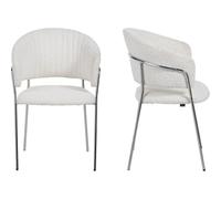 HOMIFAB Lot de 2 chaises en Tissu bouclé Beige et piètement chromé - Isya
