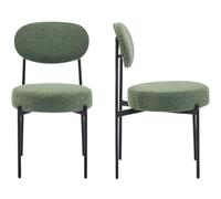 HOMIFAB Lot de 2 chaises en Tissu bouclé Vert, piètement métal Noir - Evora