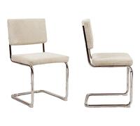 HOMIFAB Lot de 2 chaises en Velours côtelé Beige et métal chromé - Dulce
