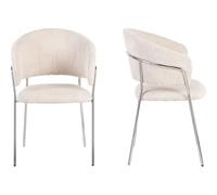 HOMIFAB Lot de 2 chaises en Velours côtelé Beige et piètement chromé - Isya