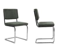HOMIFAB Lot de 2 chaises en Velours côtelé Vert et métal chromé - Dulce