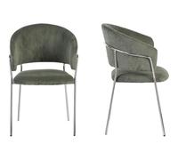 HOMIFAB Lot de 2 chaises en Velours côtelé Vert Kaki et piètement chromé - Isya