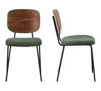 HOMIFAB Lot de 2 chaises en Velours côtelé Vert Kaki, piètement en métal Noir - Naya