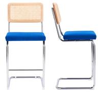 HOMIFAB Lot de 2 tabourets de Bar en cannage et Velours côtelé Bleu électrique - Muse
