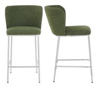 HOMIFAB Lot de 2 tabourets de Bar en Tissu bouclé Vert, piètement chromé - Toma