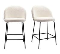 HOMIFAB Lot de 2 tabourets de Bar en Tissu Bouclette écru, piètement Noir - Alta