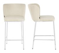 HOMIFAB Lot de 2 tabourets de Bar en Velours côtelé Beige, piètement chromé - Toma
