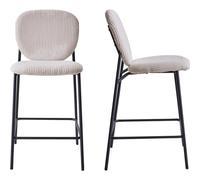 HOMIFAB Lot de 2 tabourets de Bar en Velours côtelé Beige, piètement métal Noir - Betty
