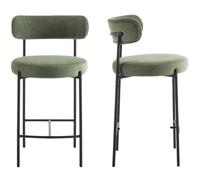 HOMIFAB Lot de 2 tabourets de Bar en Velours côtelé Vert - Evora