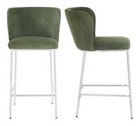 HOMIFAB Lot de 2 tabourets de Bar en Velours côtelé Vert Kaki, piètement chromé - Toma