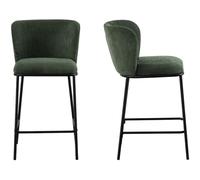 HOMIFAB Lot de 2 tabourets de Bar en Velours côtelé Vert Kaki, piètement Noir - Toma