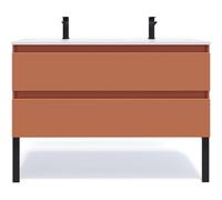 HOMIFAB Meuble de Salle de Bain Suspendu Double Vasque intégrée 120cm 2 tiroirs Terracotta - Hudson
