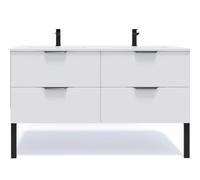 HOMIFAB Meuble de Salle de Bain Suspendu Double Vasque intégrée 140cm 4 tiroirs Blanc - Soho