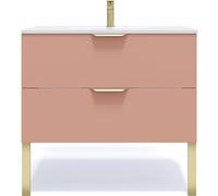 HOMIFAB Meuble de Salle de Bain Suspendu Vasque intégrée 90cm 2 tiroirs Abricot - Venice