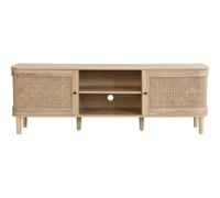 HOMIFAB Meuble TV 2 Portes Couleur chêne et cannage 160 cm - Bali