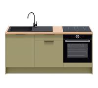 HOMIFAB Meubles Bas de Cuisine - L. 185 cm - Vert Olive - Luzia