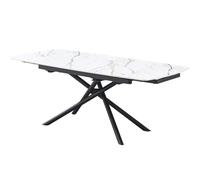 HOMIFAB Table à Manger rectangulaire Extensible 6/8 pers. en céramique Effet Marbre Blanc et piètement Noir 140/200x90 cm - Hydra