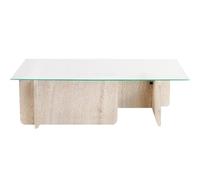 HOMIFAB Table Basse rectangulaire Effet Travertin et Verre 105 cm - Naelis