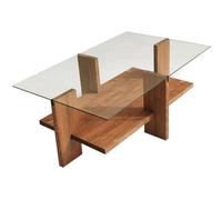 HOMIFAB Table Basse rectangulaire en Bois Massif et Verre trempé 105 cm - Orvieto