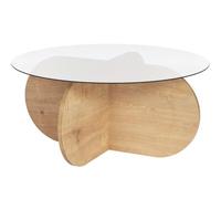 HOMIFAB Table Basse Ronde Effet Chêne Clair et Verre fumé Ø75 cm - Eolia