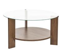 HOMIFAB Table Basse Ronde Effet Noyer et Verre Ø75 cm - Elora