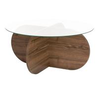 HOMIFAB Table Basse Ronde Effet Noyer et Verre Ø75 cm - Eolia