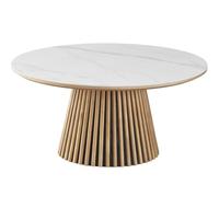 Table basse ronde plateau en céramique effet marbre et bois clair Ø80 cm - Ada