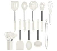 Homikit Lot de 10 ustensiles de Cuisine en Silicone, ustensile Cuisine avec poignée en Acier Inoxydable, antiadhésif, résistants à la Chaleur, Blanc, passent au Lave-Vaisselle