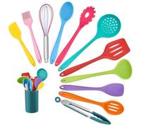 Homikit Lot de 12 ustensiles de cuisine en silicone résistants à la chaleur avec porte-ustensiles, sains et antiadhésifs, passent au lave-vaisselle