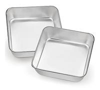 Homikit Lot de 2 Moule à Gâteau Carré en Acier Inoxydable, Petit Plat Four Dimensions Extérieures 16 x 16 x 4.8 cm, Parfait pour les Gâteaux, Brownies, Lasagnes, Résistants, Passe au Lave-Vaisselle