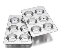 Homikit Lot de 2 moules à muffins en acier inoxydable pour 6 muffins, cupcakes, puddings, brownies, 29 × 18 cm, non toxiques et sains, passent au lave-vaisselle