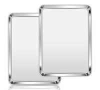 Homikit Lot de 2 plaques de cuisson en acier inoxydable pour four, 50,8 x 35,6 cm, grande demi-feuille de métal pour la cuisson, antirouille et robuste, finition miroir et passe au lave-vaisselle