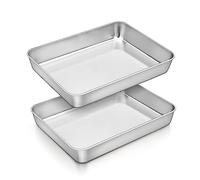 Homikit Lot de 2 plaques de cuisson rectangulaires en acier inoxydable pour pâtisserie, rôtir, servir, 5 cm de profondeur, surface lisse et passe au lave-vaisselle, 26,5 x 20,5 x 4,7 cm